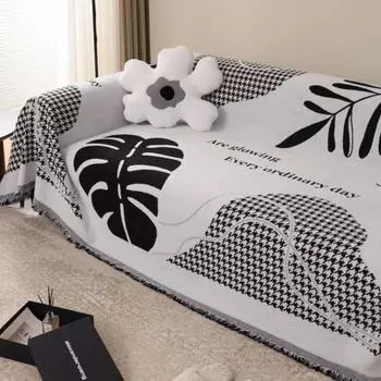 Чехол для дивана с большим листом, коврик, одеяло для гостиной, диван с узором «гусиные лапки», современное покрывало для кемпинга, пикника 180x130