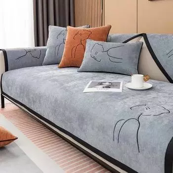 Чехол для дивана с черным краем, синельный чехол для дивана с защитой от царапин, защита от царапин, чехол для диванной подушки, универсальная нескользящая подушка для гостиной 70x70