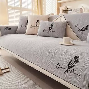 Чехол для дивана с цветочной вышивкой из синели, противоскользящая полоса, диванная подушка, украшение для дома, 4 сезона, универсальная диванная подушка 70x70cm 1pcs