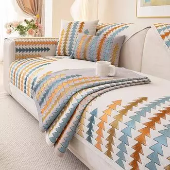 Чехол для дивана с геометрическим узором «Шенилл» Four Seasons Universal с цветными полосками, нескользящий, для гостиной, с защитой от царапин для дивана 70x70