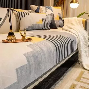 Чехол для дивана с геометрическими линиями, подушка в полоску, четырехсезонный диван, кресло, спинка, полотенце, нескользящий диван, роскошный 3-местный чехол для дивана 70x70cm 1pcs