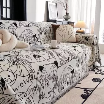 Чехол для дивана с изображением мультяшной девушки, полотенце для дивана, чехол для дивана из синели, коврик для животных, чехол для дивана, одеяло для гостиной 180x130