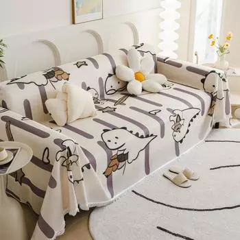 Чехол для дивана с изображением панды и динозавра из ледяного шелка, коврик, плед, летнее прохладное одеяло для пикника и кемпинга 180x130