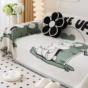Чехол для дивана с кисточками и мультяшным принтом, одноместное, четырехсезонное, одеяло, защита от пыли и царапин, защита от царапин, диванное одеяло, коврик 180X130