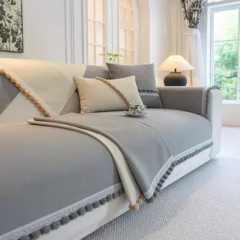 Чехол для дивана с кисточками из синели и шариками для волос, зимний нескользящий чехол для дивана, защитный чехол, универсальное полотенце для дивана для гостиной 70x70cm 1pcs