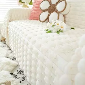 Чехол для дивана с кроличьим ворсом, тканевый зимний новый однотонный утолщенный плюшевый нескользящий кожаный чехол для диванной подушки, шарф, полное одеяло 180*130