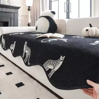 Чехол для дивана с леопардовым принтом, декоративный нескользящий чехол для дивана, защитный чехол, универсальный, неровный, черный, подушка для дивана в европейском стиле в стиле ретро 70x70