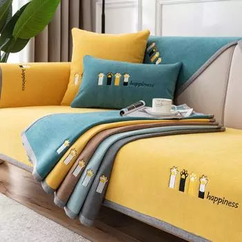 Чехол для дивана с милой мультяшной вышивкой в виде кошачьей лапы, мягкий синельный диван-полотенце, четырехсезонные универсальные чехлы, противоскользящие чехлы для диванов 45*45cm серый