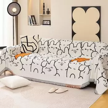 Чехол для дивана с милым кроликом, полотенце на четыре сезона, универсальная нескользящая нецарапающаяся универсальная подушка, одеяло для дивана из синели 180*130cm