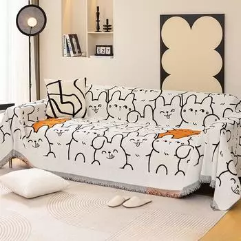 Чехол для дивана с милым кроликом, полотенце на четыре сезона, универсальная нескользящая нецарапающаяся универсальная подушка, одеяло для дивана из синели 180*130cm