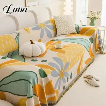 Чехол для дивана с мультяшным цветком, кисточки, четыре сезона, тонкое одеяло для отдыха, устойчивое к царапинам от кошек, плетеное полотенце для дивана, чехол для гостиной 180x130