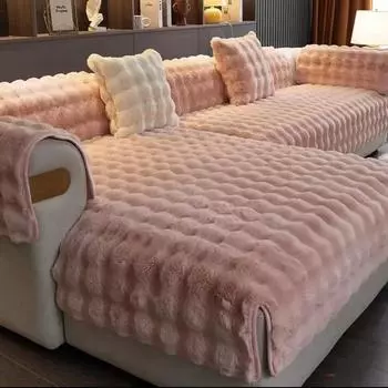 Чехол для дивана с плюшем в виде кролика, утолщенный, теплый, нескользящий, чехол для дивана, полное покрытие, сиденье, спинка, полотенце для гостиной, декор 70x70cm 1p мятный зеленый