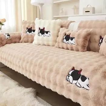 Чехол для дивана с плюшем в виде кролика, полотенце, зимняя утолщенная подушка для дивана, осенне-зимний противоскользящий чехол для дивана, полное покрывало 70x70cm
