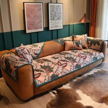 Чехол для дивана с растительным цветочным узором, четырехсезонная универсальная подушка для дивана из синели, противоскользящая пылезащитная жаккардовая подушка для дивана, наволочка 70x70cm 1pcs