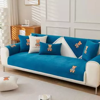 Чехол для дивана с рисунком из мультфильма, вышитый хлопковый диван для гостиной, полотенце для спинки, утолщенный обернутый край, нескользящая подушка для подлокотника дивана 70x70