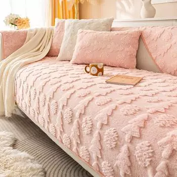 Чехол для дивана с рождественской елкой, 3D-принт, плюшевый чехол для дивана в гостиную, теплый, зимний, искусственный мех кролика, нескользящий чехол для подлокотника, спинки 70x70cm белый