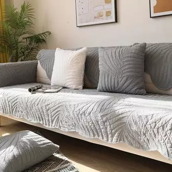 Чехол для дивана с современной вышивкой листьев, супермягкая хлопчатобумажная ткань, Нескользящие диванные подушки, чехол, стеганое полотенце для дивана, чехол для дивана 70x70cm 1pcs
