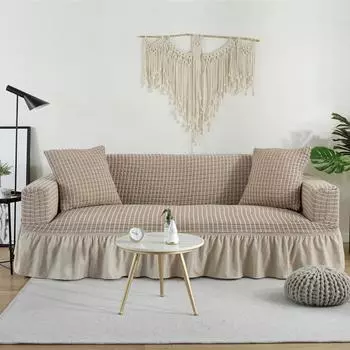 Чехол для дивана с юбкой из эластичной ткани для гостиной, чехол для дивана из жатого хлопка, чехол для кресла на 1/2/3/4 места, чехол для углового дивана 45cm Pillowcase 1pc синий