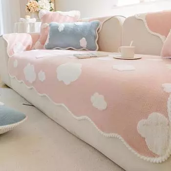 Чехол для дивана с волнистыми краями, Нескользящие чехлы, плюшевые чехлы для дивана с облаками для гостиной, универсальный коврик для дивана 1/2/3/4, декор 70x70cm 1pcs