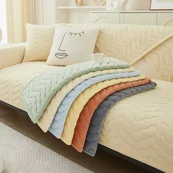 Чехол для дивана с волнистыми линиями, зимнее утолщение, теплое плюшевое полотенце для дивана, нескользящее кожаное универсальное однотонное диванное полотенце для гостиной 70x70cm 1pcs