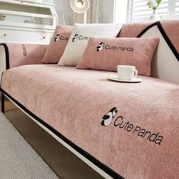 Чехол для дивана с вышитой пандой, однотонный, из хлопка и льна, для гостиной, нескользящий, универсальный, всесезонный чехол для дивана 70x70