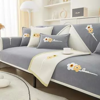 Чехол для дивана с вышивкой синели, мягкий однотонный чехол для дивана для гостиной, современное простое универсальное нескользящее полотенце для дивана против морщин 30x50cm pillowcase грязно-белый