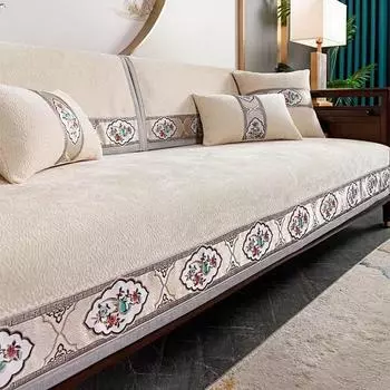 Чехол для дивана с вышивкой «Сорока», однотонный чехол на спинку дивана в китайском стиле, подушка из синели, нескользящий защитный чехол для гостиной 70x70cm 1pcs