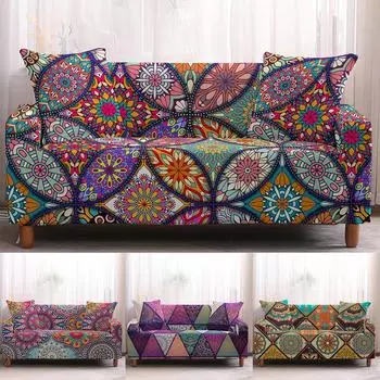 Чехол для дивана Seater с принтом Мандалы для гостиной, эластичный чехол для дивана в стиле ретро, L-образный секционный чехол для дивана, протектор 1 seat 90-140cm