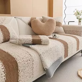 Чехол для дивана Shu из хлопкового бархата, цветной полосатый диван, подушка, зимний противоскользящий чехол для дивана, домашняя гостиная, универсальный коврик для дивана 70x70