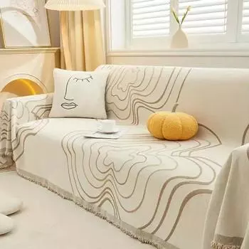 Чехол для дивана Simple Curry Striped Fringed Edge Chenille, универсальный чехол для дивана Four Seasons для гостиной, 3-местный, чехол для дивана в форме I 180x130cm