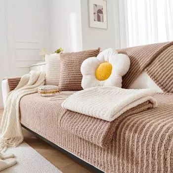 Чехол для дивана Solid Sherpa Anti-Slip с этикеткой PU Decor для гостиной Coush Seat Cover, универсальный чехол для дивана, мебельное полотенце 70*70