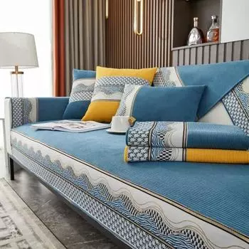 Чехол для дивана сращивания, вельветовый жаккардовый чехол для дивана с волнистыми краями, нескользящий чехол для дивана в полоску, универсальный для всех сезонов, подушка для дивана 70x70cm 1pcs