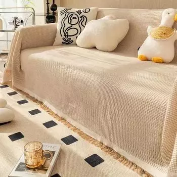 Чехол для дивана Tian Chenille для полотенца с кисточками и вафельной подушкой, устойчивый к царапинам у кошек, чехол для дивана с кисточками 90x90