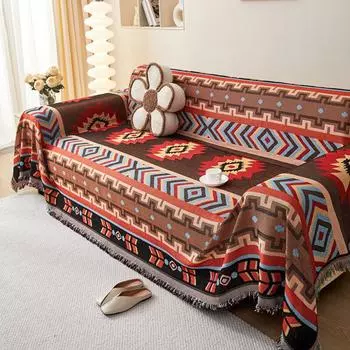 Чехол для дивана в этническом стиле, покрывало, все чехлы, геометрический цветочный узор, жаккардовый чехол для дивана, окрашенный в пряже, чехлы для сидений дивана с обивкой 90x90cm