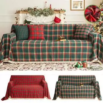 Чехол для дивана в клетку на Рождество с кисточками, моющиеся чехлы для дивана, защитный чехол для мебели, чехол для сиденья, полотенце для дивана, стол для гостиной 140-180 кофейный
