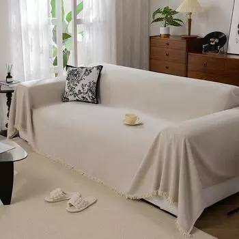 Чехол для дивана в кремовом стиле из синели, ткань для дивана, полотенце, все покрывала, одеяло, четыре сезона, универсальный узор «елочка», бежевый чехол для дивана 180*130cm