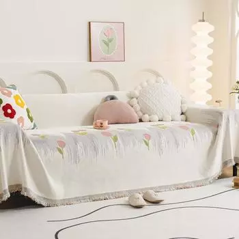 Чехол для дивана в кремовом стиле, универсальная подушка-одеяло Four Seasons с защитой от царапин, чехол для дивана из шенилловой кожи, пылезащитная ткань 180*130cm