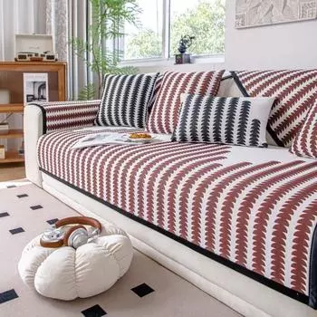 Чехол для дивана в полоску из ледяного шелка с геометрическим рисунком, универсальный для всех сезонов, чехол для дивана, украшение для гостиной, нескользящий коврик для диванной подушки 70X70