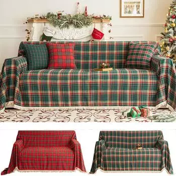 Чехол для дивана в рождественскую клетку с кисточками, моющиеся чехлы для диванов, защитный чехол для мебели, чехол для сиденья, полотенце для дивана, дышащее одеяло для дивана в гостиную 180x230cm