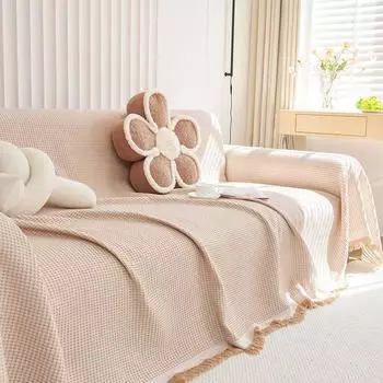 Чехол для дивана в скандинавском кремовом стиле - полноценная подушка для дивана, одеяло для 1-3 человек, всесезонное использование 90x90 cm
