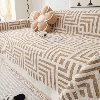 Чехол для дивана в скандинавском стиле с кисточками и геометрическим узором, синель, универсальный четырехсезонный чехол для дивана, нескользящее одеяло, современное полотенце для дивана 180x130cm