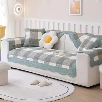 Чехол для дивана в скандинавском стиле в клетку для гостиной, нескользящий хлопковый чехол для дивана, чехол для домашнего животного, детский универсальный коврик для дивана, диванное полотенце, домашний декор A 70x70