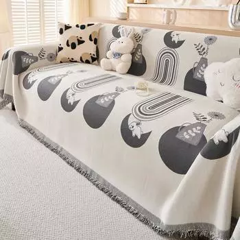 Чехол для дивана в стиле бохо, современный, мягкий, шенилл, белый, черный, треугольный, клетчатый, чехол для дивана, 4 сезона, 3 подушки, чехол для дивана для собак, подходит для домашних животных 180x130cm