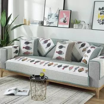 Чехол для диванной подушки Four Seasons Universal Cotton Printed Cartoon, скандинавский, простой, в клетку, с изображением рыб, нескользящий 70*70