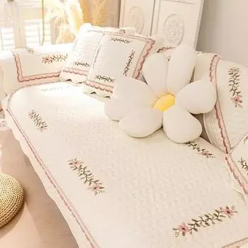 Чехол для диванной подушки из чистого белого хлопка, полотенечко для дивана в пасторальном стиле, современный минималистский чехол, нескользящий, Four Seasons 70x70