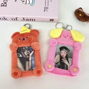 Чехол для фотокарты с изображением медведя из мультфильма, милый держатель для фотокарты, модный плюшевый чехол для фотокарты зелёный