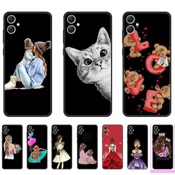 Чехол для Galaxy A05, милый чехол для Samsung A05 для девочек, черный тонкий мягкий чехол из ТПУ с защитой от царапин, противоударный защитный чехол