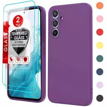 Чехол для Galaxy A54 5G с 2 шт. Защитная пленка из закаленного стекла, жидкий силикон, мягкая подкладка из микрофибры, чехол для Samsung Galaxy A55 A53 A52S A51 A50 For Samsung Galaxy A50 белый