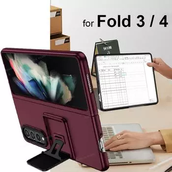 Чехол для Galaxy Z Fold 4 со встроенным кронштейном-подставкой, защитный чехол для камеры, чехол от царапин, черный, синий, зеленый, красный для Fold 3, 5g for Galaxy Z Fold 3 чёрный