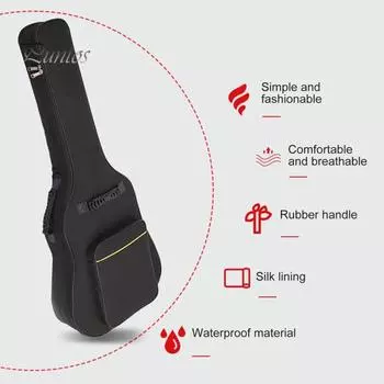 Чехол для гитары 39 дюймов с двумя регулируемыми плечевыми ремнями, утолщенный чехол для электрогитары, водоотталкивающий чехол на молнии, сумка для электробас-гитары A